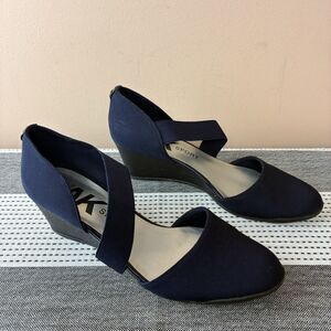 Womens Ann Klein Sport Blue Fabric Cross Strap Wedge Pumps Size 8M